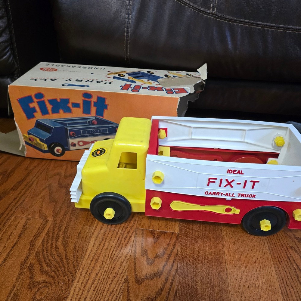 Vintage Ideal Fix-It Carry-All Truck Yellow Red Polyethylene Toy 1950s 1960s